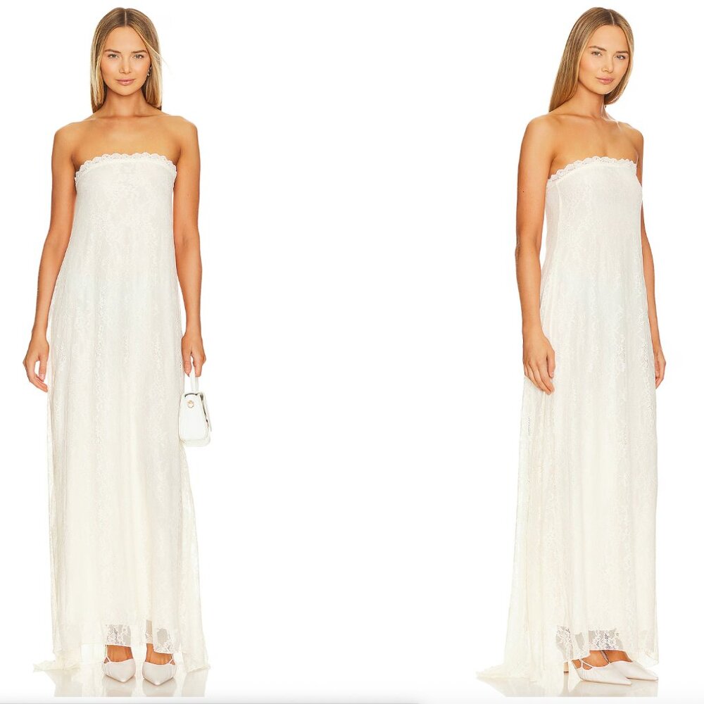 ISO WeWoreWhat Strapless Lace Maxi Color: Ecru Size 6